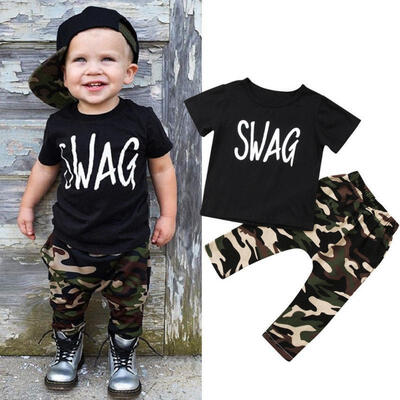 

Casual Toddler Kids Boys SWAG Tops T-shirt Camo Pants Summer Outfits 2Pcs Set