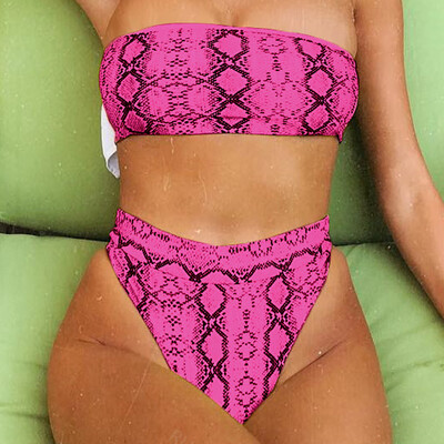 

Saidsome Fashion Women Off-Shoulder Strap Snake Print Swimsuit Bikini