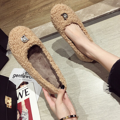 

Fairy Wind Shoes New Autumn Shoes Fashionable Water Drill Flat Bottom Fur Shoes Lovely with Shallow Mouth Single Shoes