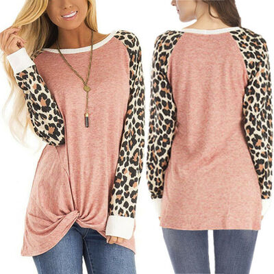 

Womens Leopard Long Sleeve Loose Blouse Ladies Casual T-Shirt Tops Shirts 6-16