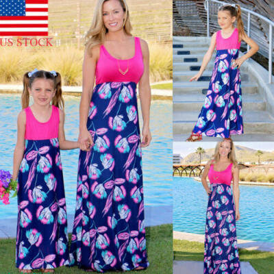 

US Mommy&Me Mother Daughter Family Matching Dress Floral Maxi Dresses Outfit