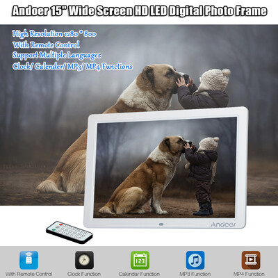 

Andoer 15" Wide Screen HD LED Digital Picture Frame Digital Album High Resolution 1280800 Electronic Photo Frame with Remote Cont