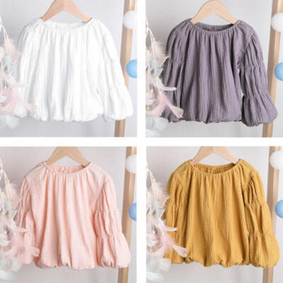 

CA Toddler Baby Girls Lantern Sleeve Tops Shirts Blouse Warm Round Neck Clothes