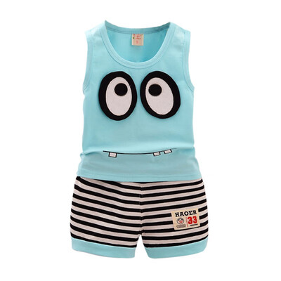 

Summer Kid Clothes Set Cartoon Style Baby Boy Girls Vest Stripe Shorts 2pcs Clothing Set Children Sport Suit