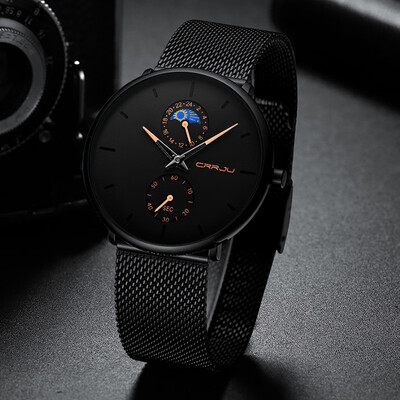 

Gobestart Mens Simple Casual Quartz Watch Waterproof Black Stainless Steel Mesh Strap