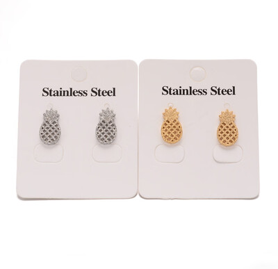 

304 Stainless Steel Textured Ear Studs Pineapple Mixed Color 145x8mm Pin 08mm