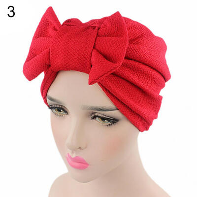 

Women Stretchy Turban Cancer Chemo Cap Bowknot Pleated Headwrap Hair Hjab Hat