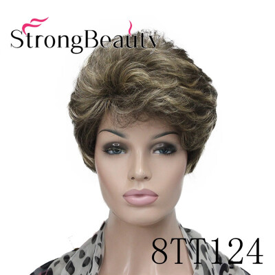 

StrongBeauty Short Lady Women Short Wave Syntheic Hair Wig Brown with Highlights Full wigs