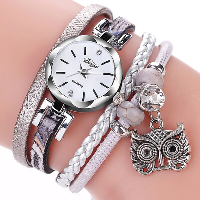 

Round Owl Table Cute Owl Pendant Surround Watch Small Twist PU Bracelet Watch