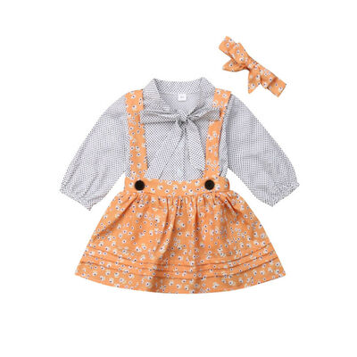 

AU Infant Baby Girl Clothes Dots Long Sleeve TopsFlower Strap Skirt Outfits Set