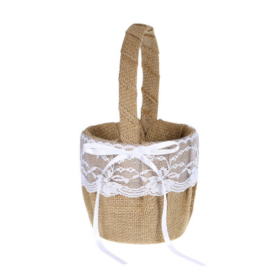 

Wedding Flower Girl Basket Vintage Burlap Lace Bowknot Flower Basket Wedding Basket