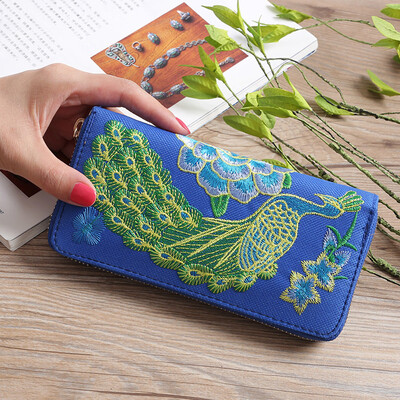 

Tailored Women Fashion Single Pull Peacock Ethnic Style Wallet Card Bag Coin Bag Black