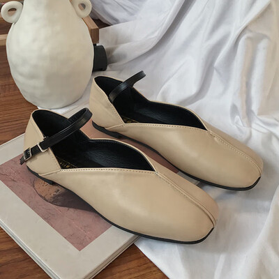 

Spring womens shoes flat bottom square head single shoes woman word buckle simple professional women 100 work shoes