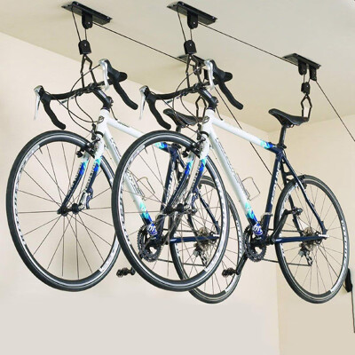 

New Hot Bicycle Lift Ceiling Mounted Hoist Storage Garage Bike Hanger Save Space Roof Ceiling Pulley rack Wall Mounted set Steel