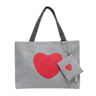 

Women Sling Shoulder Handbags Canvas Heart Print Totes Large Shopping Bag