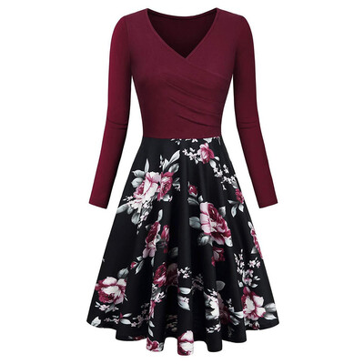 

Vintage Floral Print Ruched Flare Dress