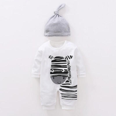 

2Pcs Toddler Baby Boys Girls Zebra Print Romper Jumpsuit Hat 2pcs Outfit Clothes