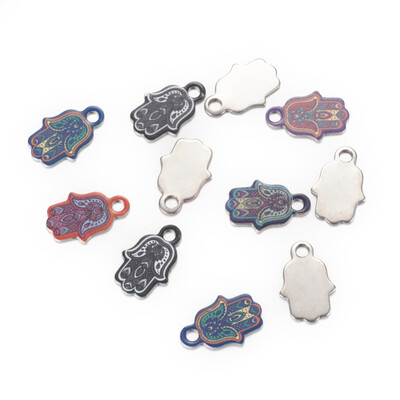 

201 Stainless Steel Pendants Hamsa HandHand of FatimaHand of Miriam Mixed Color 185x12x1mm Hole 25mm