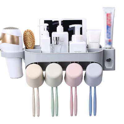 

Multi-functional Wall-mounted Toothbrush Holder & Automatic Toothpaste Dispenser Hair Dryer Rack Storage Organizer with 234 Cups