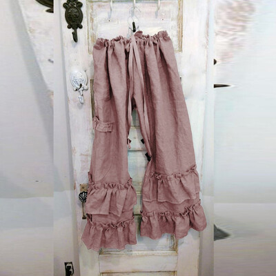 

Women Plus Size Solid Cotton Linen Folds Casual Ruffled Loose Pocket Pants