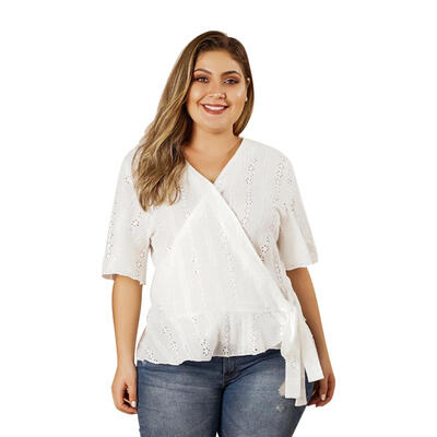

Solid Color Large Size Bandage Tees Tops Women Short Sleeve V-neck T-shirt