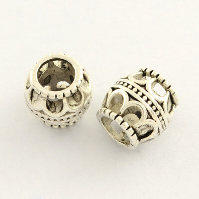 

Tibetan Style Zinc Alloy European Large Hole Beads Barrel Antique Silver 10x10mm Hole 5mm about 552pcs1000g