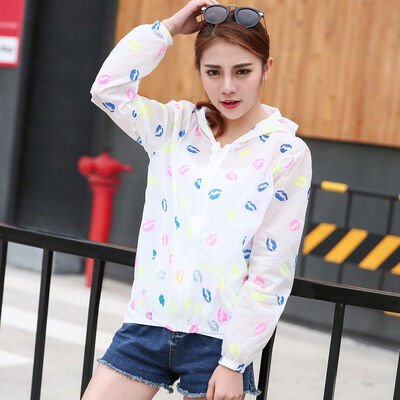 

Women Sunscreen Casual Cartoon Print Zipper Pockets Hoodie Casual Thin Section Jacket