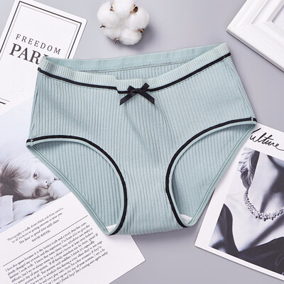 

Panties female autumn&winter new sexy comfortable thread panties female cute bow large size cotton striped briefs