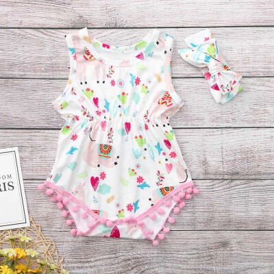 

Infant Baby Cartoon Print Jumpsuit Romper Bodysuit SunsuitHeadband Outfits