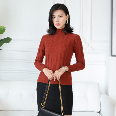 

QIANMUCHUN female half-high collar twisted cashmere sweater soft 5780