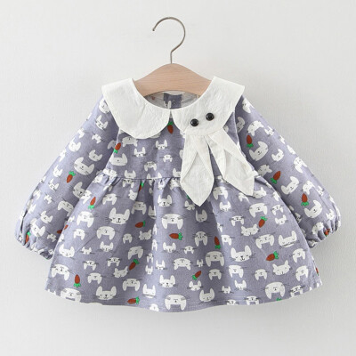 

Infant Baby Girls Long Sleeve Rabbit Print Princess Dresses Clothes