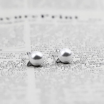 

E0166 Fashion Jewelry Simulated Pearl Stud Earrings Sweet Cute Cat Ear Design Stud Earrings For Women Korean Style Wholesale