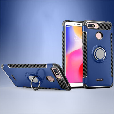 

Back Cover For Xiaomi Redmi 6 Case Car Holder Stand Hard PC Silicon Ring Suction Bracket Celulars