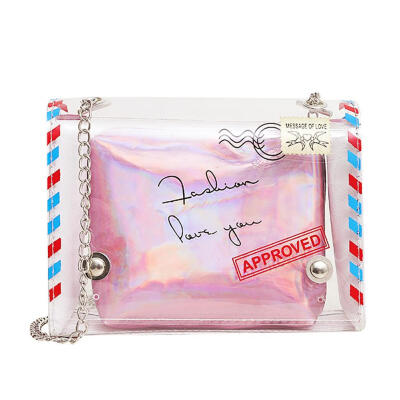 

Transparent Shoulder Handbags Women Solid Laser Clutch Chain Crossbody Bags