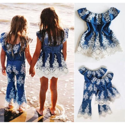 

Sisters Kids Baby Girls Embroidered Lace One Piece Party Dress Clothes