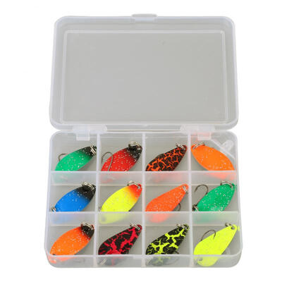 

Greensen 12PCS 3G Colorful Metal Pattern Fishing Sequins Hard Baits Fishing Lures Set with Box