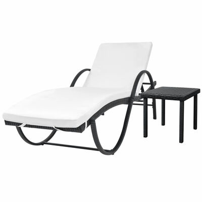

Sun Lounger with Cushion & Table Poly Rattan Black
