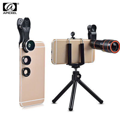 

APEXEL APL - HS12XDG3ZJ 12X Zoom Telephoto 063X Wide Angle 198 Degree Fisheye 15X Macro Lens Tripod 5 in1 Clip External P