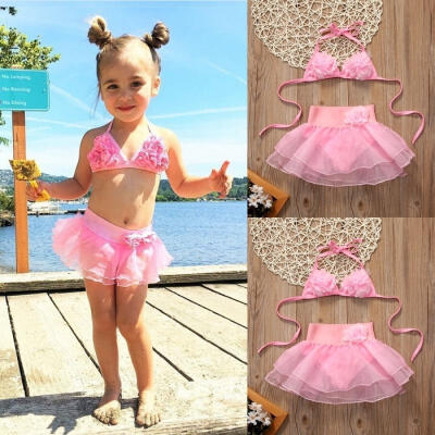 

2017 Kids Baby Girls Pink Bikini Suit Set Swimsuit Swimwear Bathing Swimming Clothes