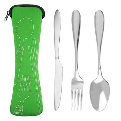 

3pcs Stainless Steel Cutlery Set Steak Knife Spoon Kit with Cloth Bag