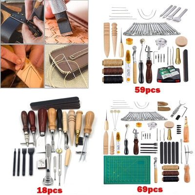 

185969Pcs Professional Leather Craft Tools Kit for Hand Sewing Stitching Working Wheels Stamping Punch Tools Set 3 Styles