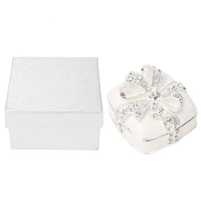 

Greensen Vintage Enameled Diamante Square Jewelry Trinket Box Organizer Art Crafts with Bow Knot Decor