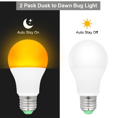 

2 Pack Dusk to Dawn Yellow LED Bug Light Bulb Auto On & Off No Blue Light Outdoor 7W E2627 Mosquito Repellent Light Bulb No UV 57