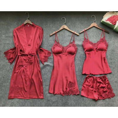 

Sexy Lingerie Women Silk Lace Robe Dress Nightdress Sleepwear Kimono Pyjamas Set