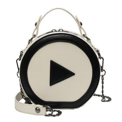 

2019 new round solid color ladies Messenger bag designer start button round large capacity shoulder bag pu portable chain bag