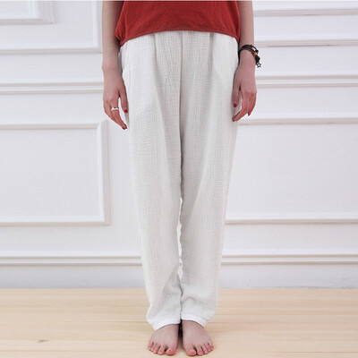 

Tailored Women Casual Elastic Waist Cotton Linen Trouser Breathable Pockets Harem Pants