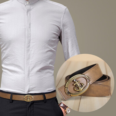 

Mens belt leather smooth buckle Korean casual leather belt youth fashion trend belt