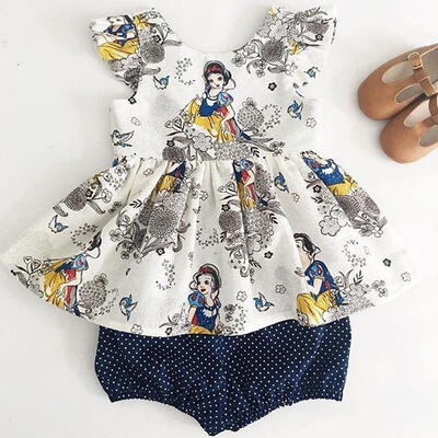 

2pcs Princess Baby Girls Vest Tops T shirtBriefs Shorts Outfits Set Sunsuit