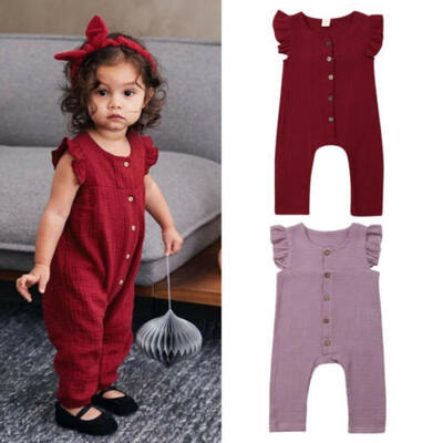

Newborn Kid Girl Infant Summer Outfit Solid Sleeveless Romper Jumpsuit Playsuits