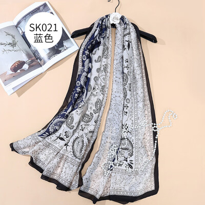 

Spring&summer new national wind totem blue&white porcelain silk print scarves sunscreen beach towel wholesale SK021